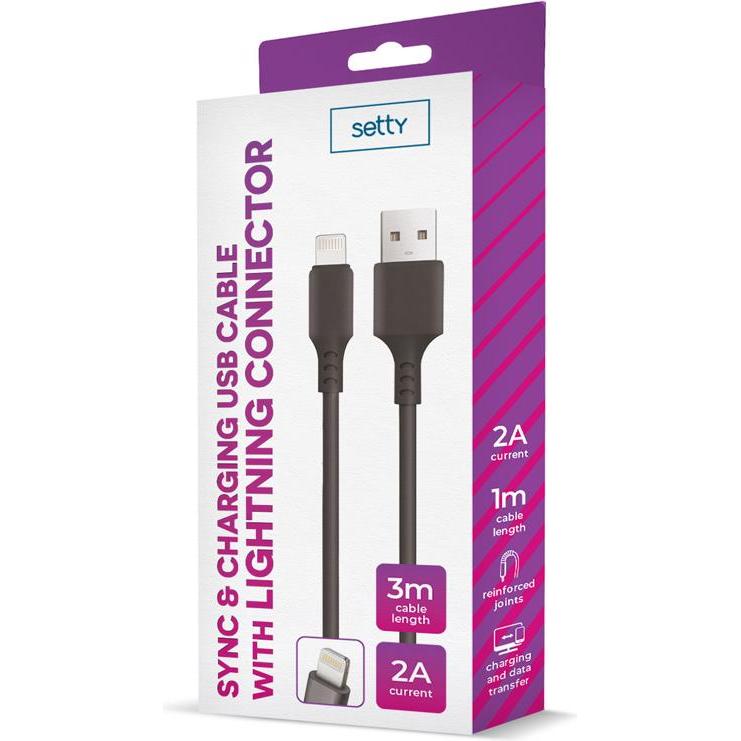 Thumbnail - Setty Kabel USB - Lightning 3,0 m 2A schwarz NEU (USB 3.0), USB Kabel