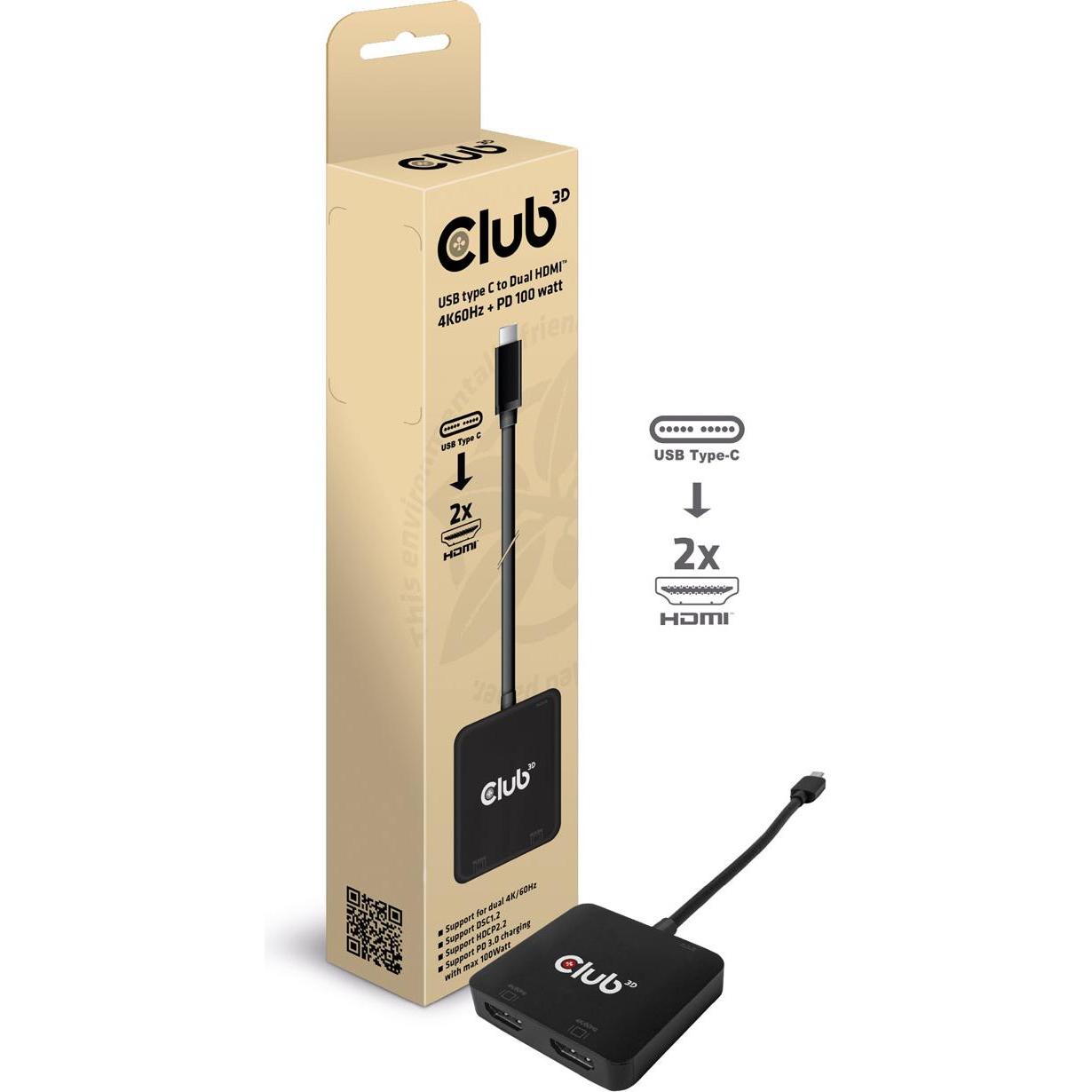 Thumbnail - Club 3D Club3D MST-Hub USB 3.2 Typ C > 2x HDMI 4K60Hz +100W PD St/Bu retail (USB-C, 3 Ports), Dockingstation + USB Hub, ...