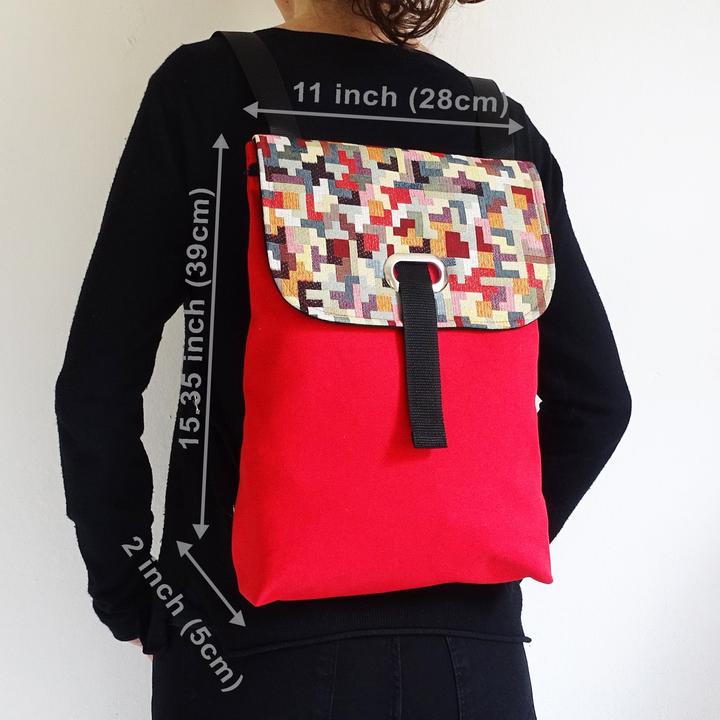 Actual product image Only-Bags.Store Red cotton canvas backpack with zip and secure compartment, LapTop backpack