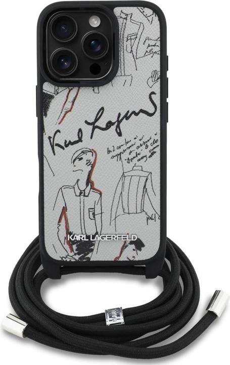Produktbild Karl Lagerfeld Case Crossbody Grained Pattern & Logo for iPhone 16 Pro Max grey