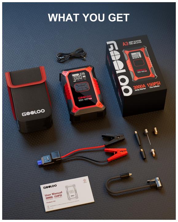 Immagine prodotto Gooloo A3 Jump-Starter/Kompressor 12 V, 3000A (3000 A)