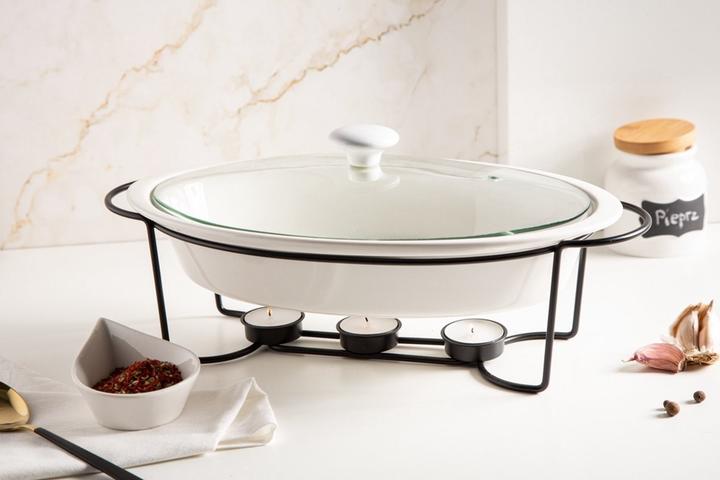 Lumarko Altom Chafing Dish Buffetwarmer Ovaal 1.4L - Warmhoudplaat - Warmhoudbak Porselein - Zwart/Wit (0)