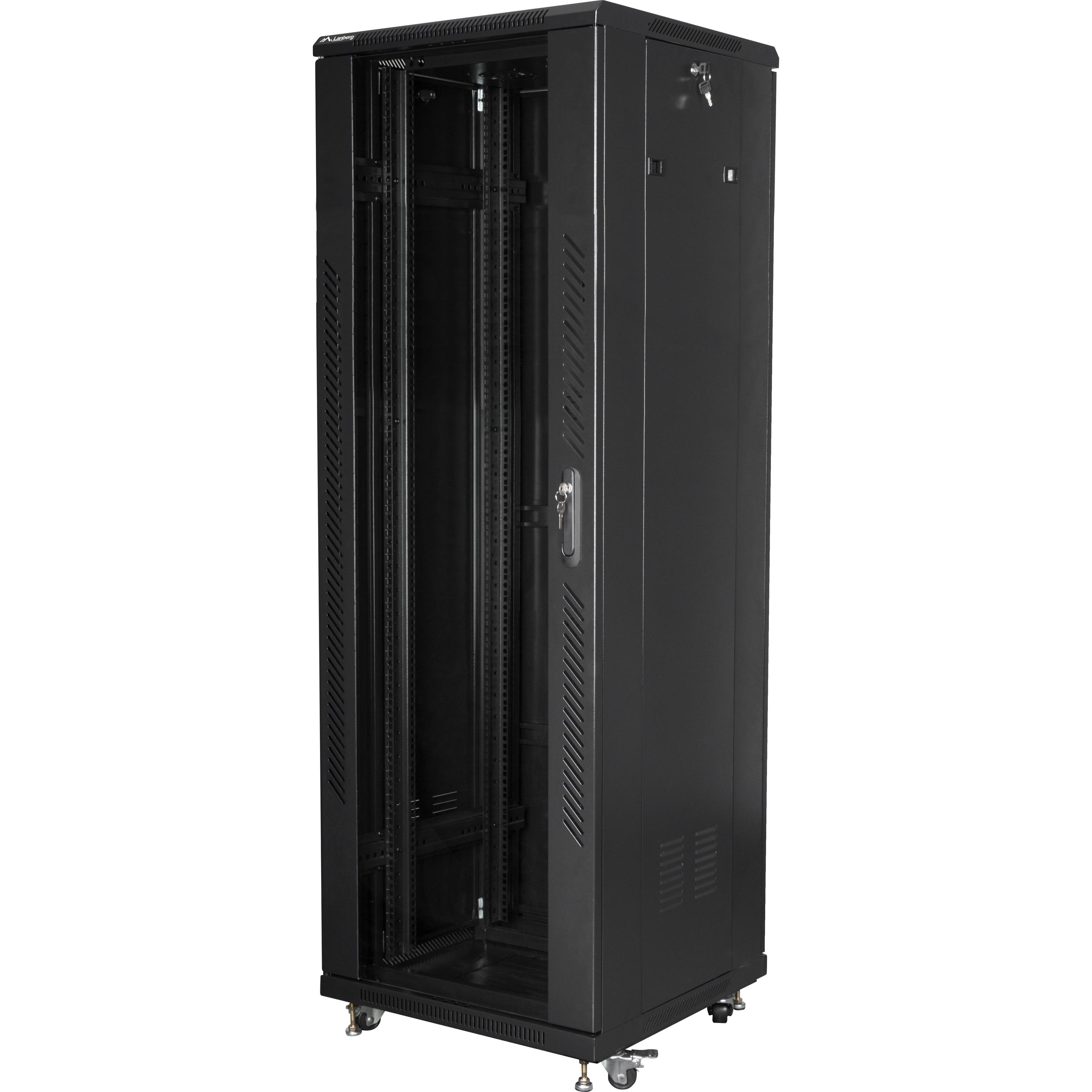 Lanberg FF01-6637-12B Rack 37U Freistehendes Gestell (37 HE, 19 Zoll Rack), Serverschrank, Schwarz