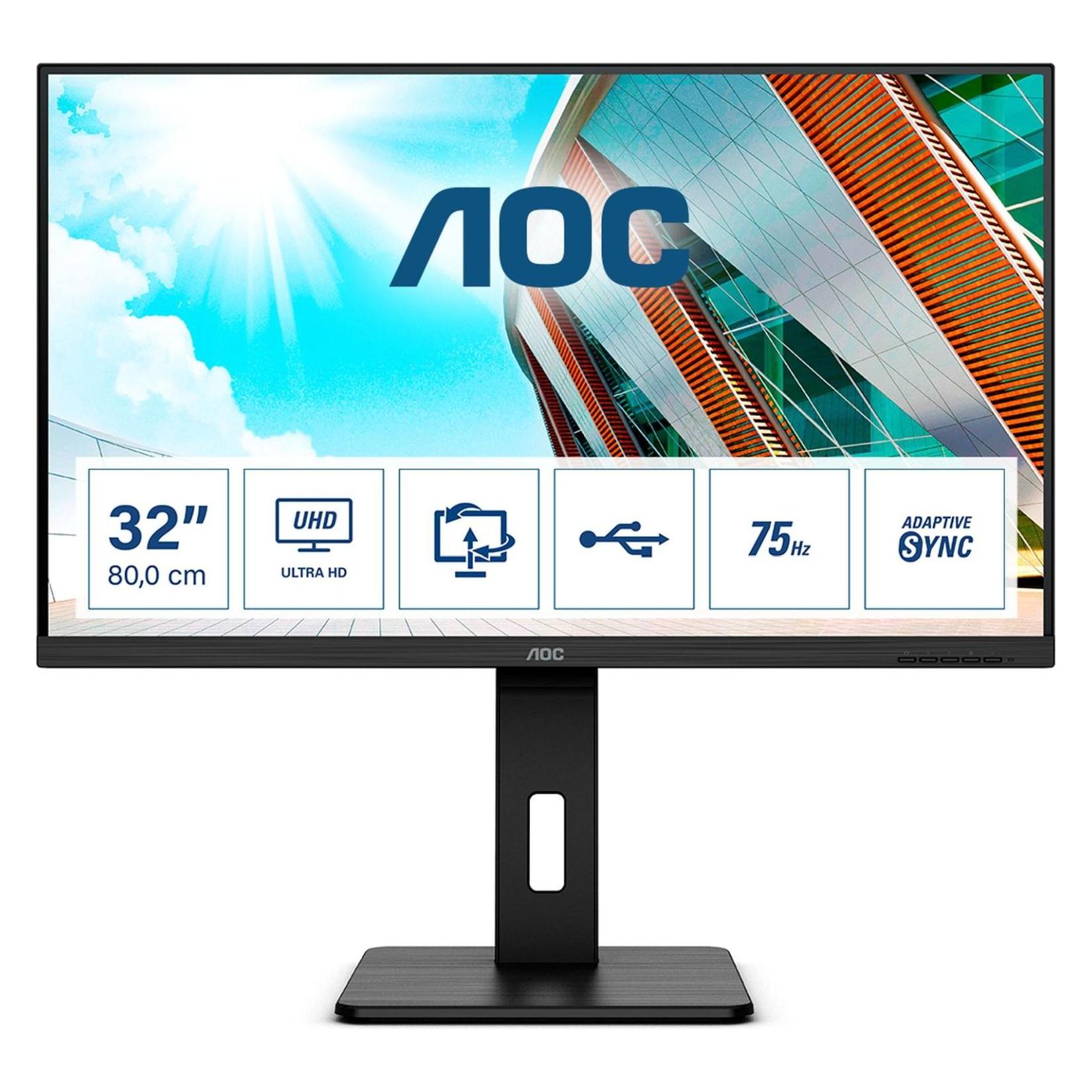 AOC U32P2 (3840 x 2160 Pixel, 31.50"), Monitor, Schwarz