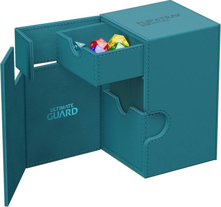 Actual product image Ultimate Guard Card Box Flip'n'Tray XenoSkin Monocolor 100+ Petrol Blue