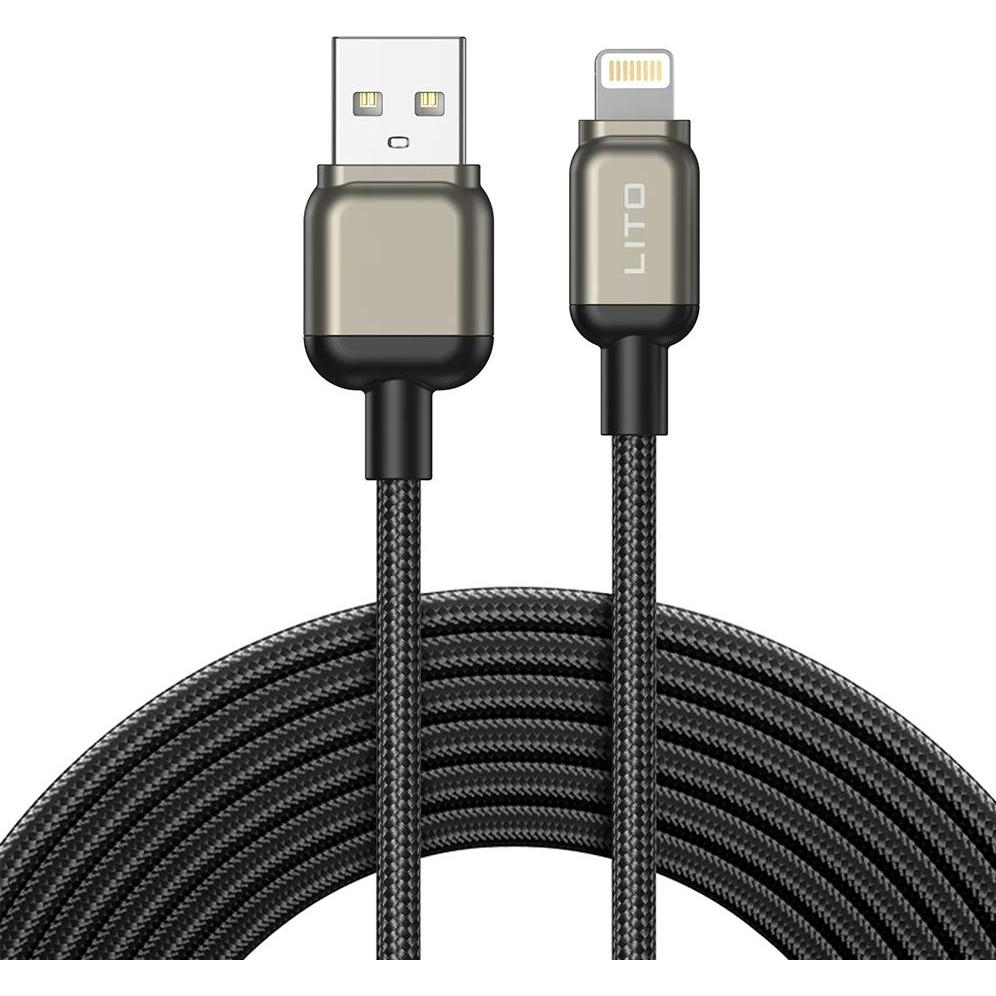 Lito - Data Cable (LD17) - USB to Lightning, Fast Charging, Braided Nylon - Black, Cavo USB