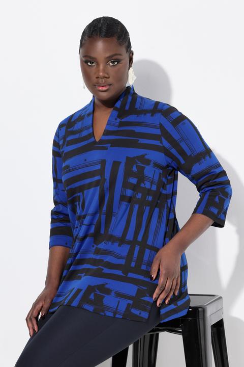 Actual product image Ulla Popken Goblet Collar Graphic Print 3/4 Sleeve Pima Cotton Tee (42, 44)