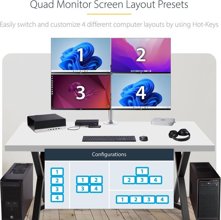 Image du produit StarTech COM 4 ports KM Switch avec itinérance souris USB 3.0 Commutateur clavier et souris Switch 3,5mm/USB