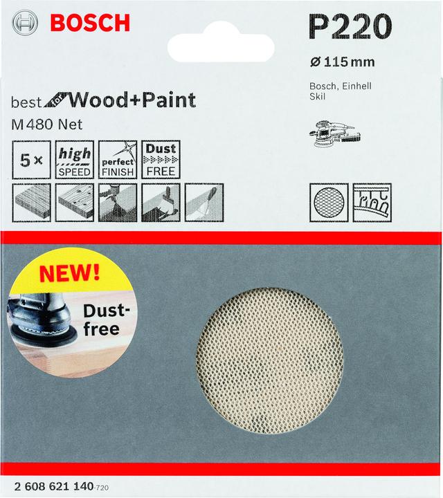 Immagine prodotto Bosch Professional Foglio di levigatura M480 Net. Migliore per legno e vernice. 115 mm. 220. Confezione da 5 (220)