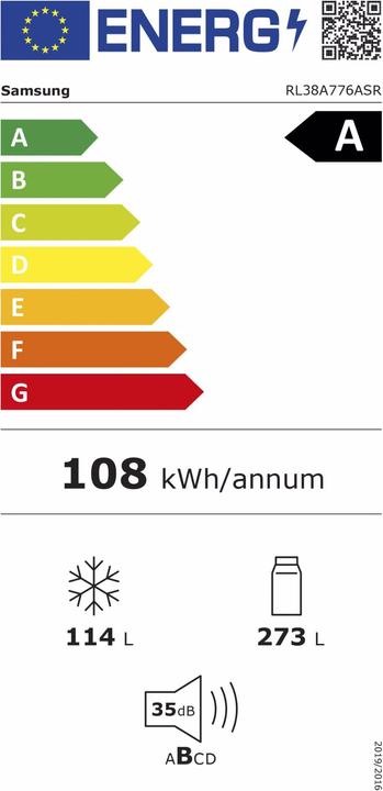 Energie-Label Samsung Samsung-HH Kühl-/Gefrierkombination - RL38A776ASR/EG (387 l)
