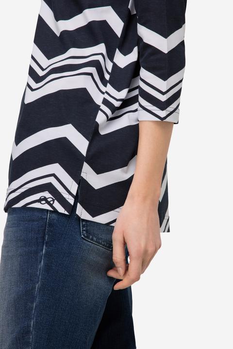 Produktbild Laurasøn T-Shirt, oversized, Zacken Muster, U-Boot-Ausschnitt, 3/4-Ärmel (S)