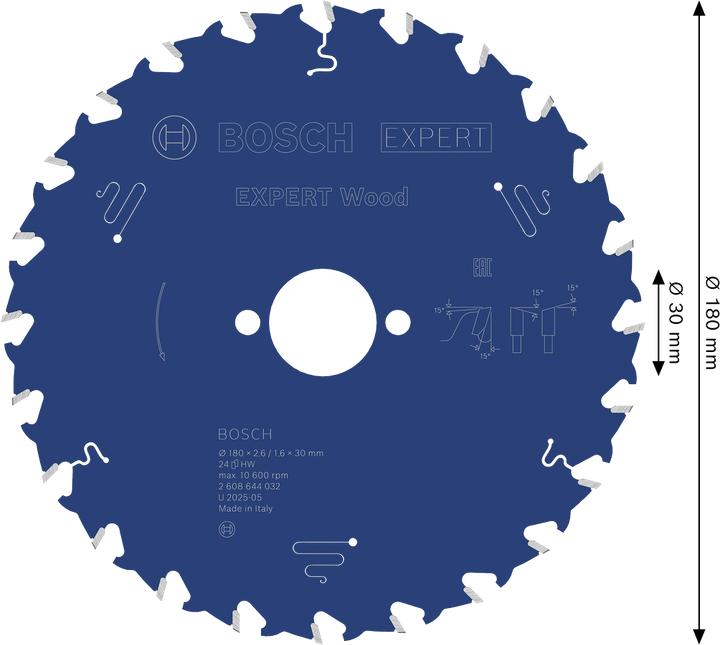 Immagine prodotto Bosch Professional Zubehör Lama circolare Expert per legno, 180 x 30 x 2,6 mm, 24