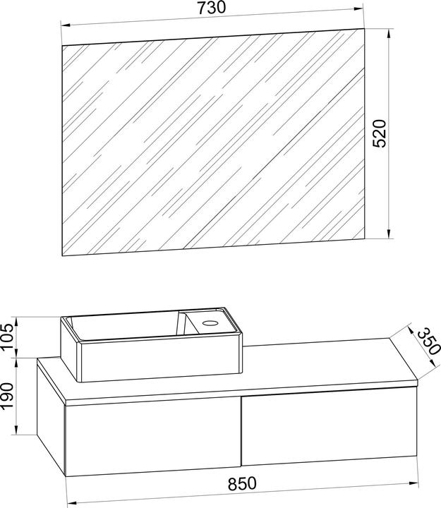 Nutritional values and ingredients VCM 3-piece guest toilet wash place washbasin Gudas mirror
