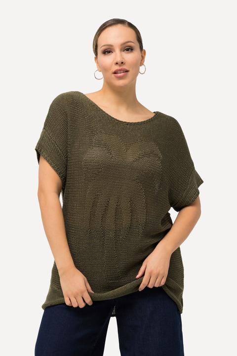 Actual product image Ulla Popken Textured Palm Tree Short Sleeve Knit Sweater (46, 48)