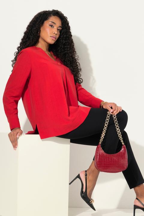 Immagine prodotto Ulla Popken Blusa con texture, bottone decorativo, scollo a V e maniche lunghe (42, 44)
