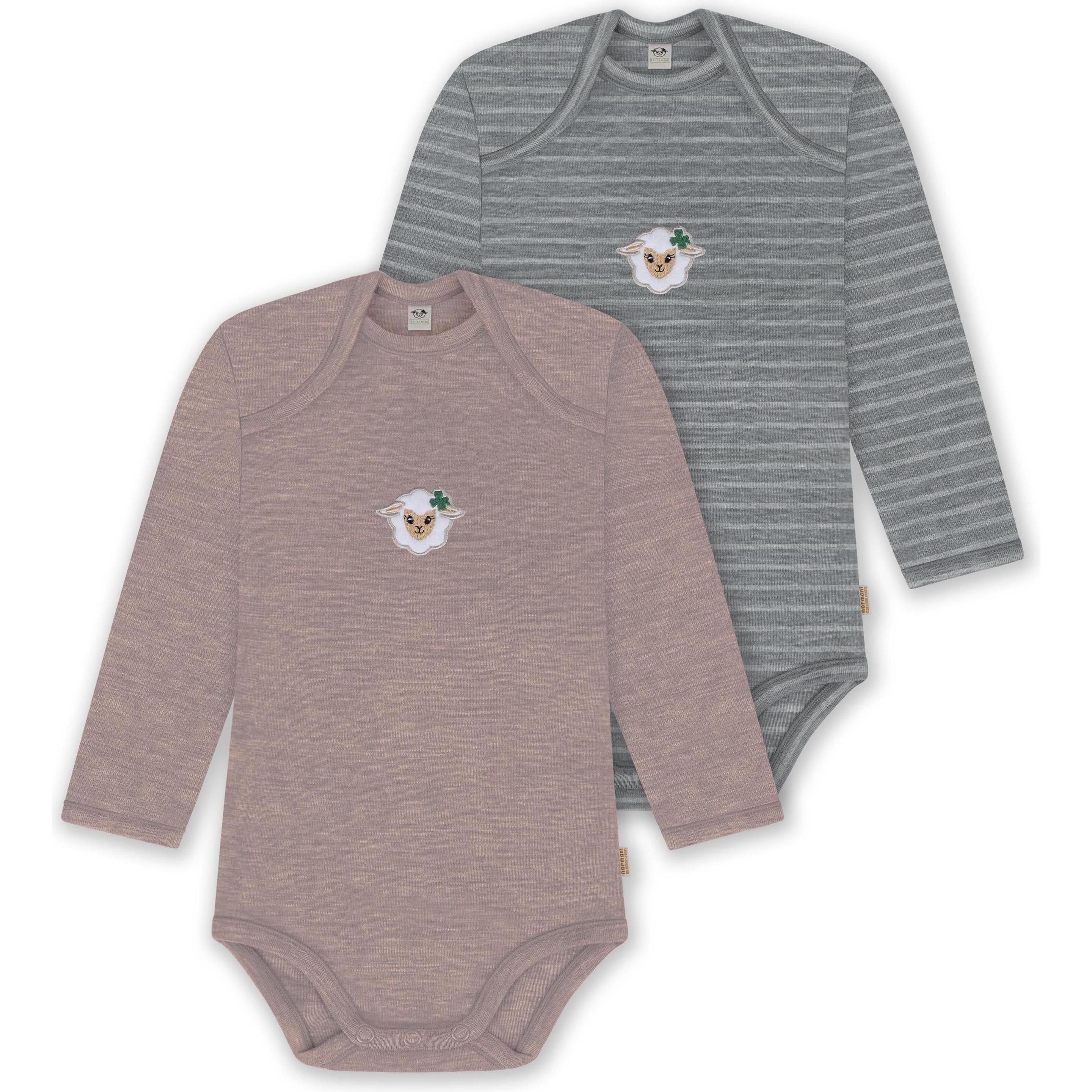 Normani, Herren, Body, 2er Pack Baby Merino Body Langarm „Auckland" - 9381, Rosa, Grau, (86)