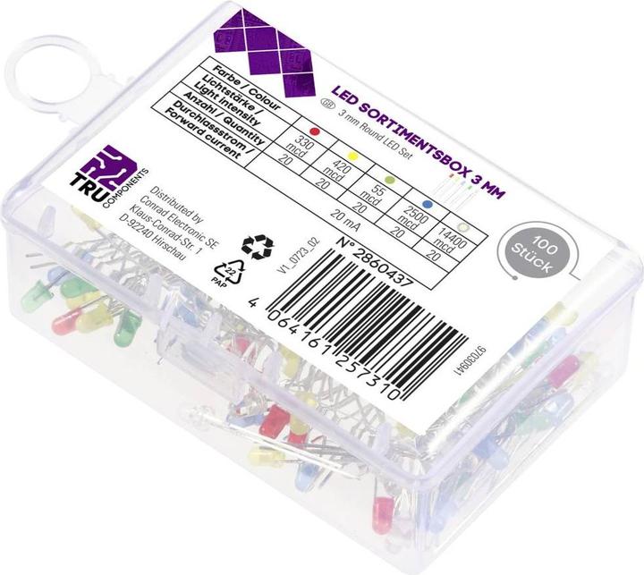 Image du produit Tru Components LED filaire Rouge, Jaune, Bleu, Jaune-Vert, Blanc chaud Rond 55 mcd