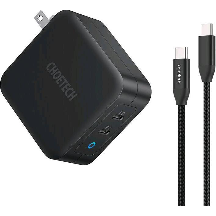 Thumbnail - Choetech PD6008 2xUSB-C PD 100W GaN mains charger (100 W), USB Ladegerät, Schwarz