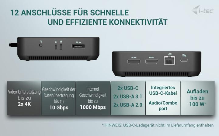 Produktbild i-tec USB-C 1XDP 2X HDMI DOCK (USB-C, 10 Ports)