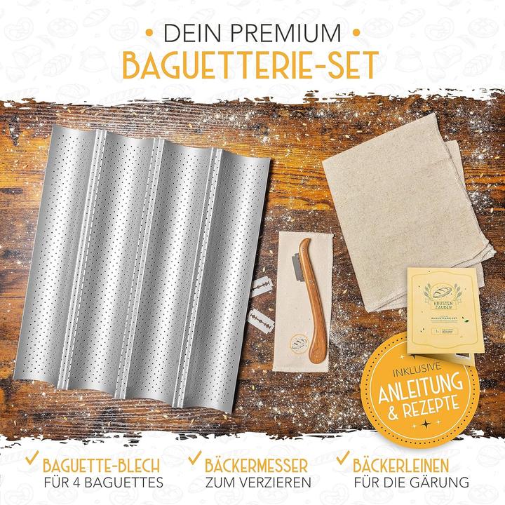 Produktbild Krustenzauber Baguettebackform Set mit Bäckerleinen & Messer