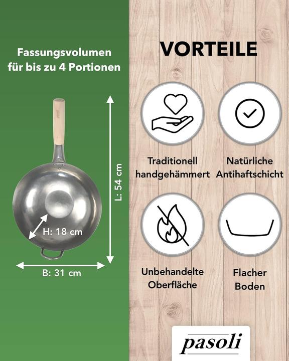 Actual product image Pasoli Handgehämmerter Wok (30 cm, Wok, Carbon steel, Steel)