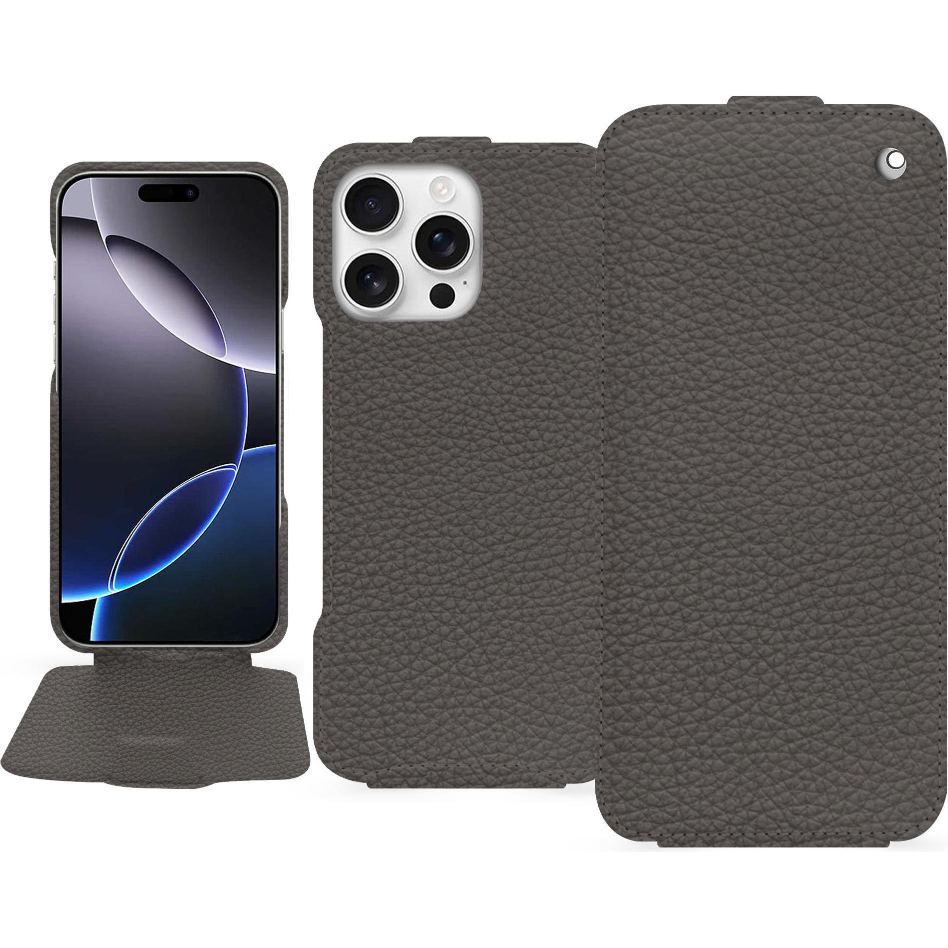Noreve Lederschutzhülle vertikal (Apple iPhone 16 Pro Max), Smartphone Hülle, Grau