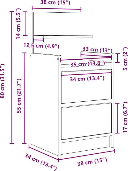 Actual product image vidaXL Nachttisch (38 x 34 x 80 cm)