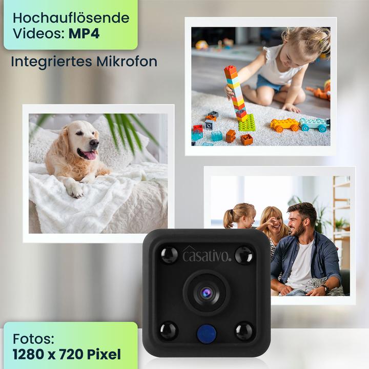 Image du produit Casativo Micro-IP-Kamera, Akkubetrieb, HD 720p, 120° Weitwinkel, Nachtsicht, WLAN (1280 x 720 pixels)