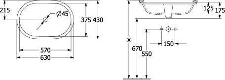 Actual product image Villeroy & Boch V&B Undercounter washbasin ARCHITECTURA 570x375mm, without ÜL, ov white (375 mm, 570 mm)