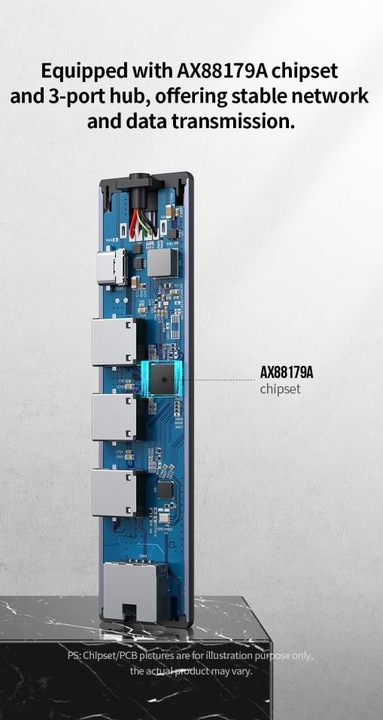 Actual product image Ugreen Gigabit Ethernet Adapter Hub mit USB PD (USB-C, 4 Ports)
