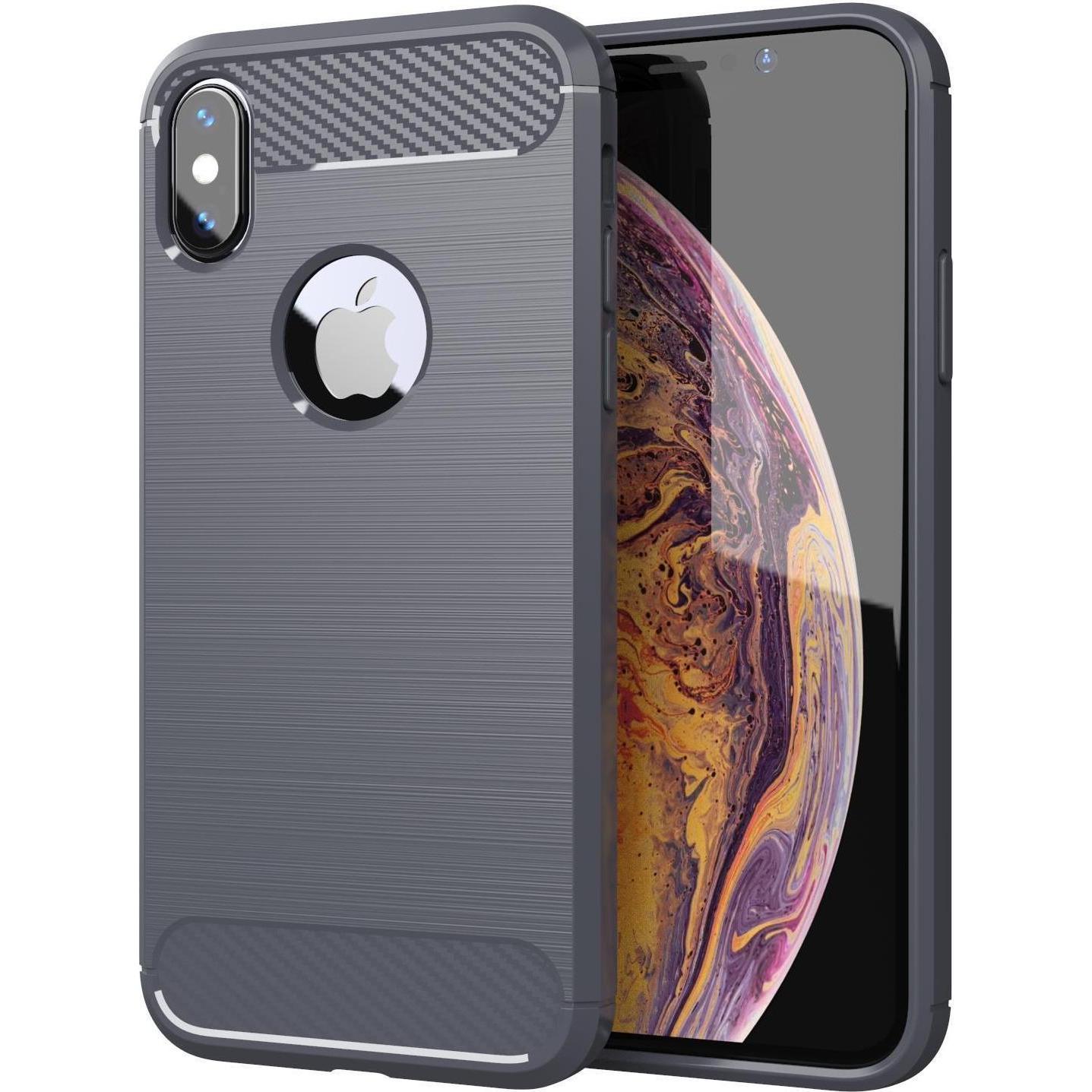 Cadorabo TPU Ultra Slim carbon edelstahl Kombi Cover (Apple iPhone XS Max), Smartphone Hülle, Grau