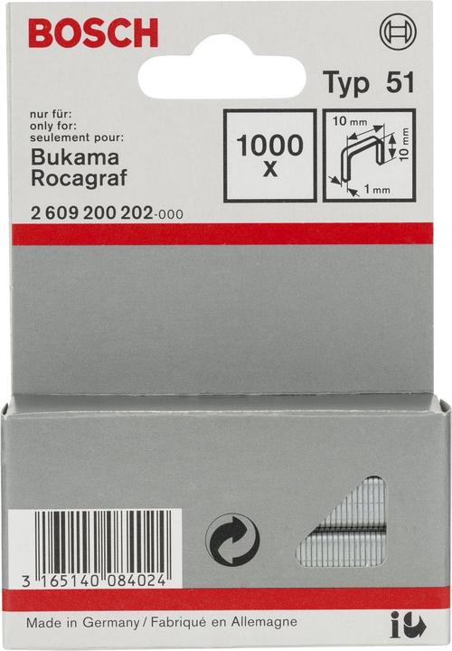 Produktbild Bosch Professional Zubehör Flachdrahtklammer Typ 51, 10 x 1 x 10 mm