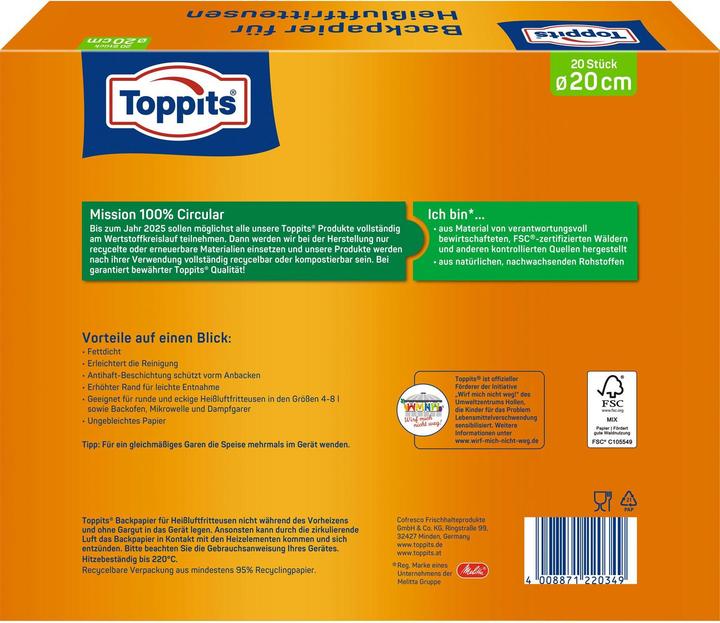 Productafbeelding Toppits Bakpapier voor heteluchtfriteuses