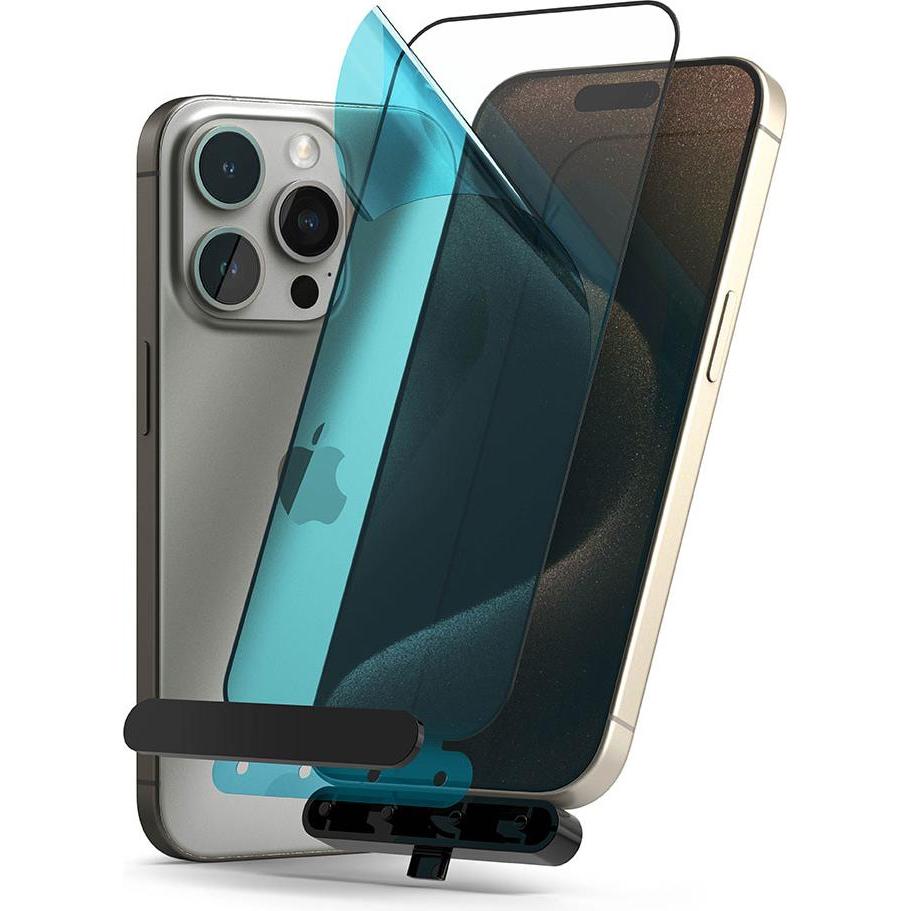 Thumbnail - Ringke iPhone 15 Pro Screen Protector Premium Tempered Glass 9H with installation jig Transparent (1 Stück, Apple iPhone...