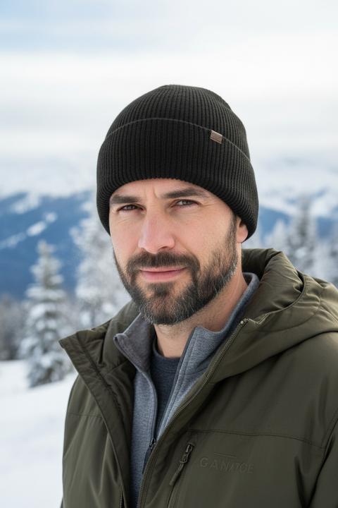 Actual product image Maxte Herren Wintermütze – Schwarz, mit Merinowolle Korins