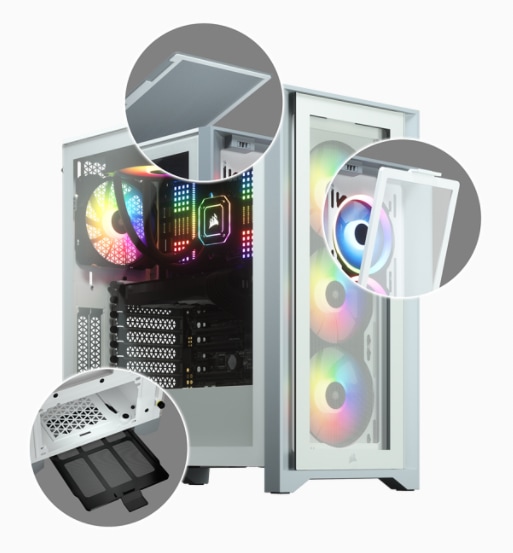 Actual product image Corsair iCUE 4000X RGB Mid-Tower White tempered glass case (ATX, mATX, Mini-ITX, E-ATX)