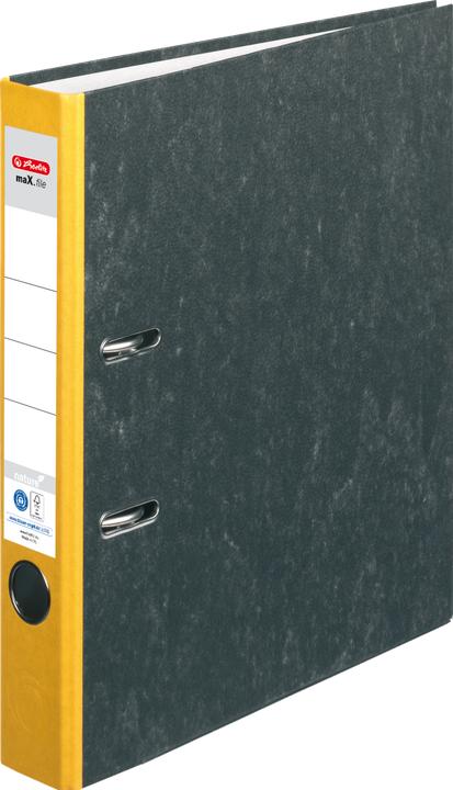 Produktbild Herlitz Ordner maX.file nature, Rückenbreite: 50 mm, gelber Rücken, mit schwarzem Wolkenmarmorpapier-Überzug (A4, 50 mm, 1 Stück)