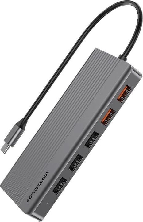 Powerology 12in1 USB-C Hub HDMI Type-C 100W PD Ethernet VGA USB SD MicroSD 3.5AUX (USB-C, 12 Ports)