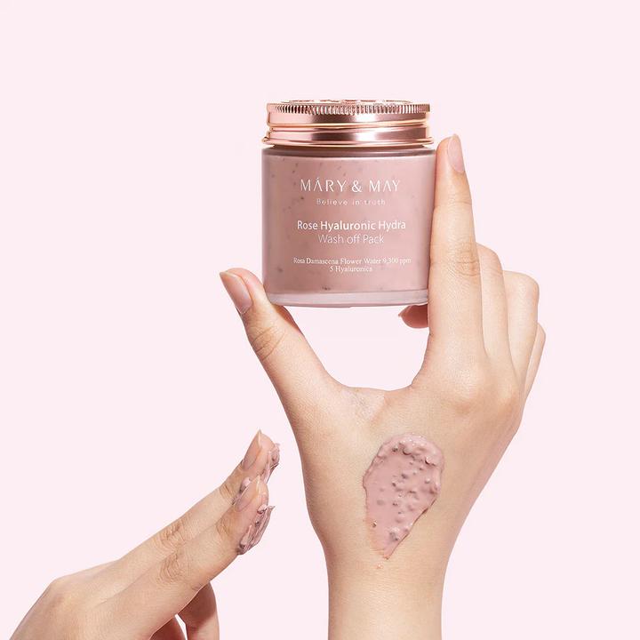 Produktbild Mary&May Vegane Rose Hyaluronic Hydra Wash Off Mask 125g - Reinigt die Poren, kontrolliert den Talg und