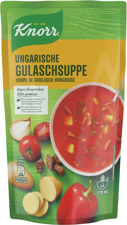 Produktbild Knorr Ungarische Gulaschsuppe Beutel, reichhaltige Gulasch Suppe, zum Aufwärmen schnell zubereitet (570 ml)