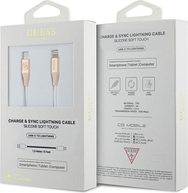 Produktbild Guess GUCLLALRGDD kabel USB-C - Lightning 1.5m Fast Charging złoty/light gold Ebossed Logo (1.50 m, USB 3.2 Gen 1)