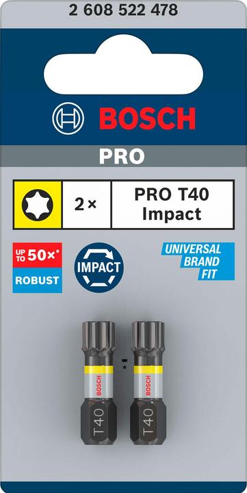 Energie-Label Bosch Professional Zubehör PRO Torx Impact Bit, T40, 25 mm, 2-tlg. (T40)