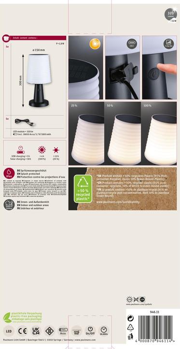 Immagine prodotto Paulmann Lampada da tavolo solare Ilanga (320 lm, IP44)
