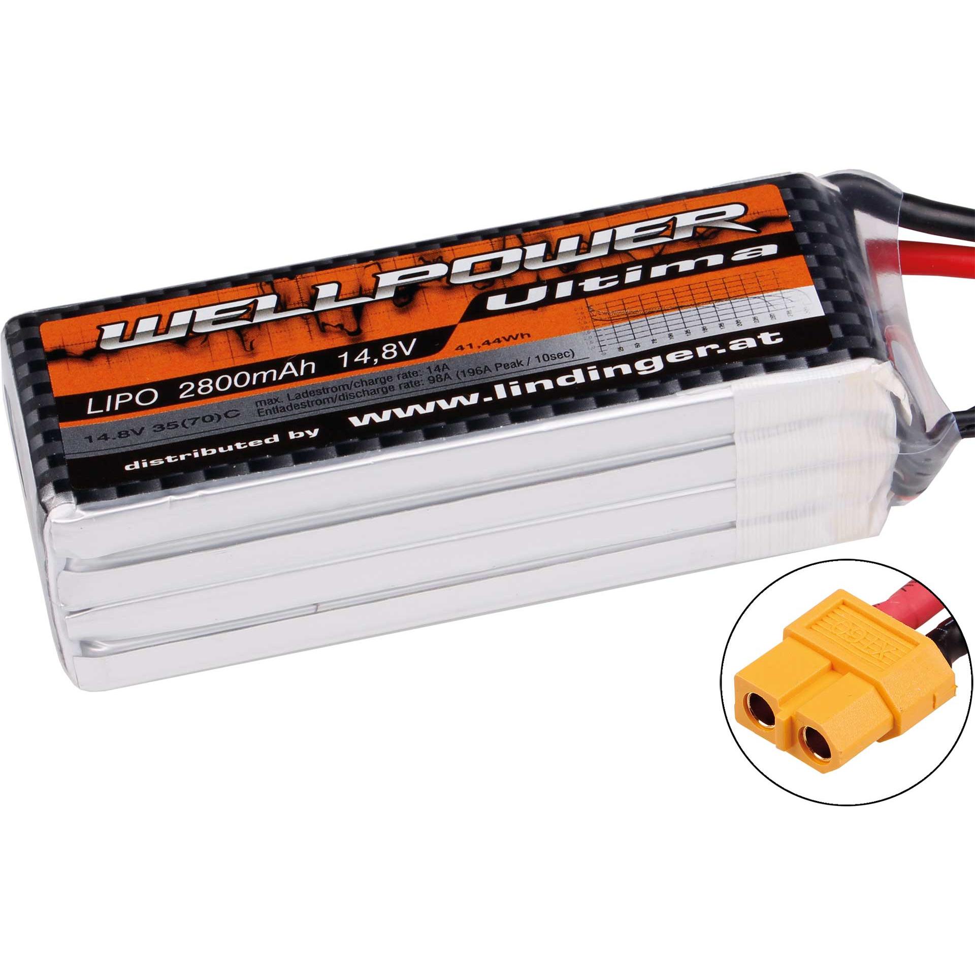Thumbnail - Wellpower Lipo Akku Ultima 2800 mAh / 14,8 Volt 4S 35/70C CH5/8 XT-60 (14.80 V, 2800 mAh)