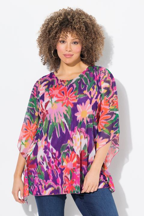 Image du produit Ulla Popken Blouse doublée oversize, col rond et manches courtes (54)