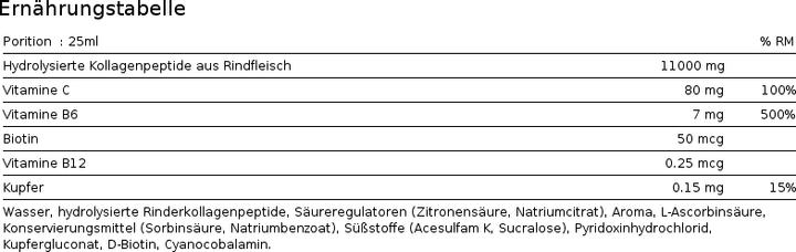Nutritional values and ingredients Nutrend Collagen Liquid (1 pcs., 500 ml)