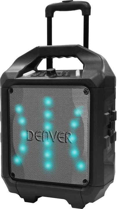 Actual product image Denver TSP-505 20,30cm (8") Bluetooth Trolley Speaker with LED Light Effects (Electrical connection, Rechargeable battery operated)