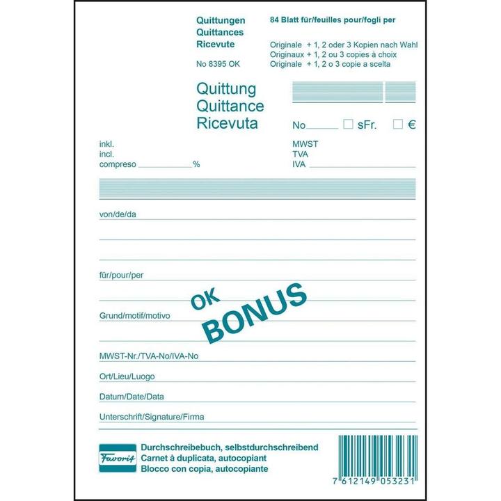 Energie-Label Favorit Durchschreibebuch OK Bonus Quittungen (84 x)
