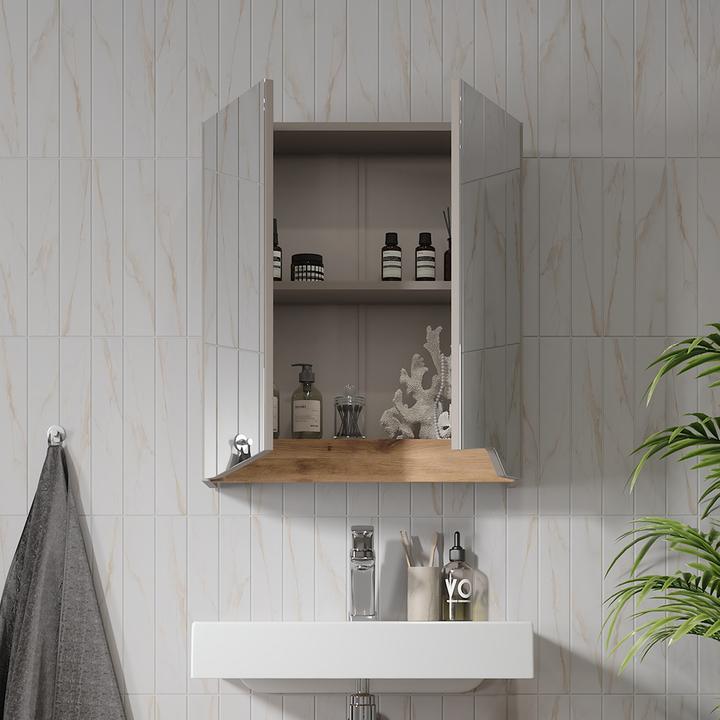 Produktbild Vichy Spiegelschrank Marelle, Greige/Artisan-Eiche, 60 x 67 cm mit höhenverstellbarem Einlegeboden
