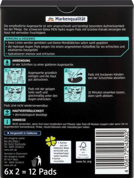 Image du produit dm Balea MEN Hydro Augenpads (Patchs pour les yeux, Jour + nuit)